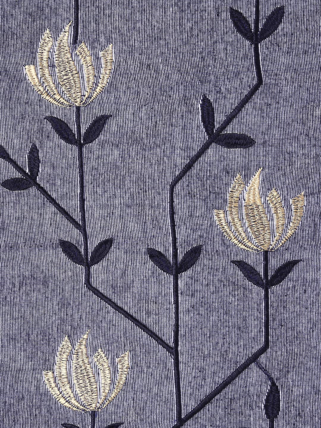 Navy Blue And Beige Flower Embroidered Jute Finish Dupatta For Women