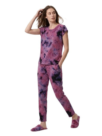 Violet Nylon Round Neck Womens Pajama Set