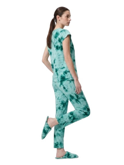 Mint Nylon Round Neck Womens Pajama Set