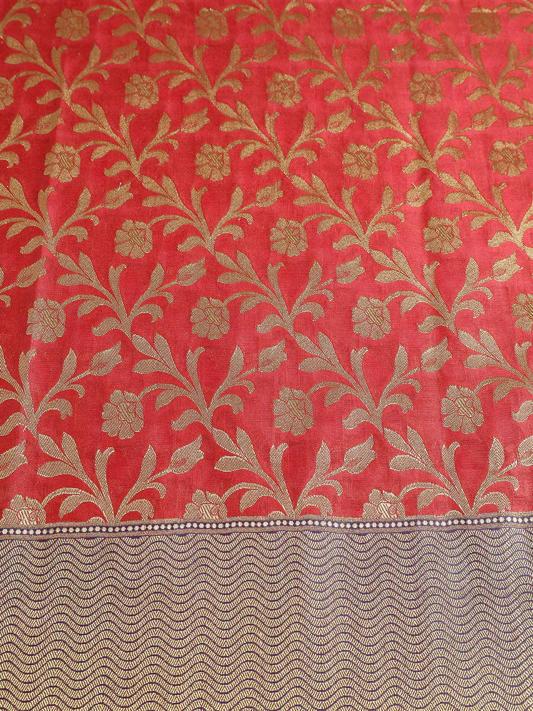 Red Floral Banarsi Art Silk Dupatta with Blue Border for Women