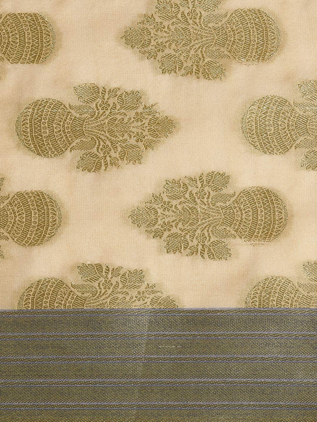 Beige Flower Vase Banarsi Art Silk Dupatta with Blue Border For Women
