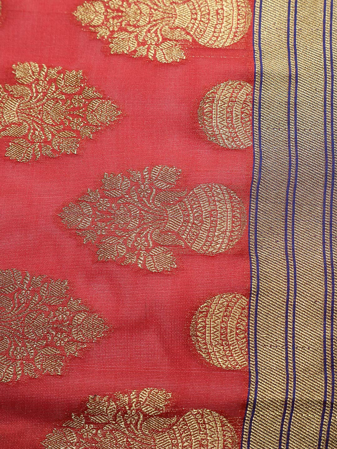 Pink Flower Vase Banarsi Art Silk Dupatta with Blue Border For Women