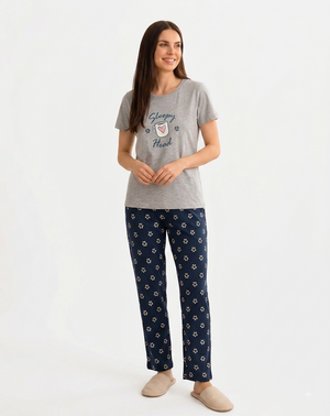 sleepy head, navy, beige flower,grey, cup, heart for woman , cotton, sizes available- M,L,Xl,Xxl