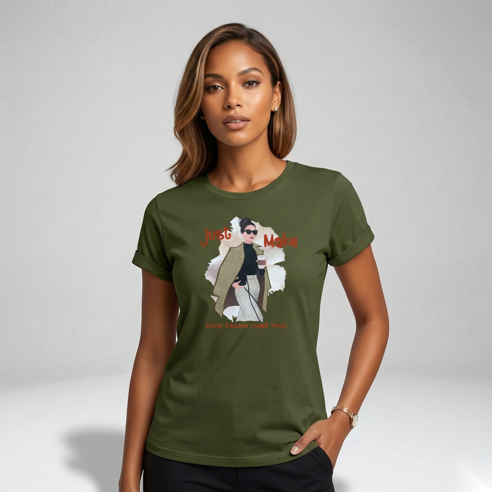 Olive Green Just Make Your Dream Come True Women's Top